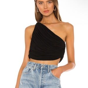 Norma Kamali Black One-Shoulder Crop Top